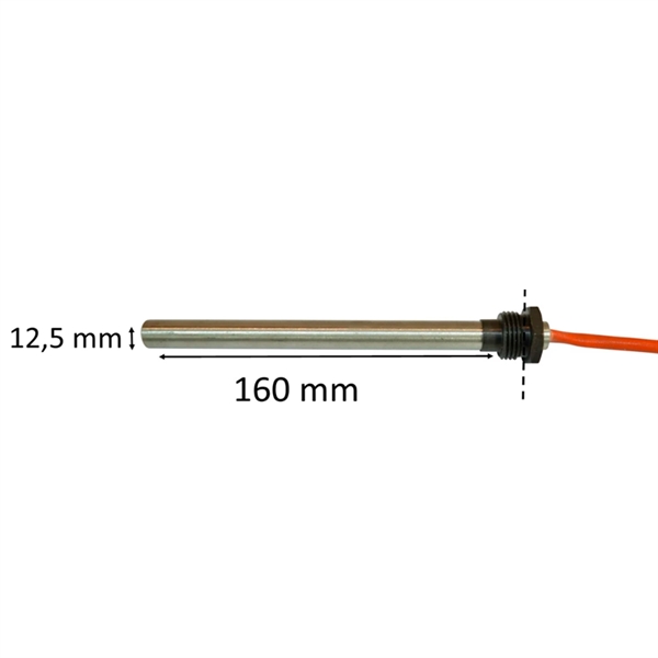 Igniter with thread for pellet stove: 12,5 mm x 160 mm x 350 Watt 1/2" gevind